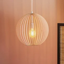 Argon Pendellamper>Hængelampe Paz af trælameller Ø 42 cm, krom