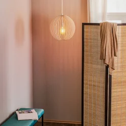 Argon Pendellamper>Hængelampe Paz af trælameller Ø 42 cm, krom