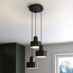 SIGMA Hængelampe Rif, rund med 3 lyskilder, sort