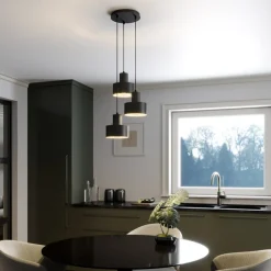 SIGMA Hængelampe Rif, rund med 3 lyskilder, sort