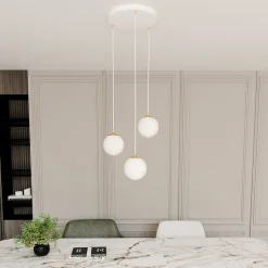 EMIBIG LIGHTING Hængelampe Royal, 3 lyskilder, opal hvid/hvid, glas, E14