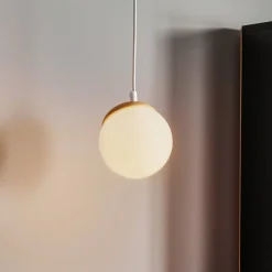 Hængelampe Sfera 1 lyskilde glas/træ lys^Eko-Light Online