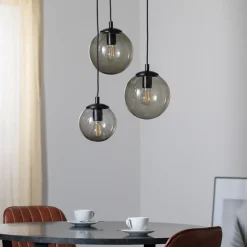 Hængelampe Smoky med glasskærme, 3 lyskilder^Euluna New