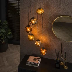 Hængelampe Stellar, guld/sølv/kobber, Ø 50 cm, glas 6 lyskilder.^Zijlstra Online