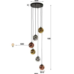 Hængelampe Stellar, guld/sølv/kobber, Ø 50 cm, glas 6 lyskilder.^Zijlstra Online