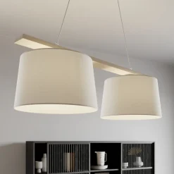 Lamkur Pendellamper>Hængelampe Sverige, antik hvid/hvid, tekstil, træ, 2 lyskilder