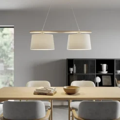 Lamkur Pendellamper>Hængelampe Sverige, antik hvid/hvid, tekstil, træ, 2 lyskilder