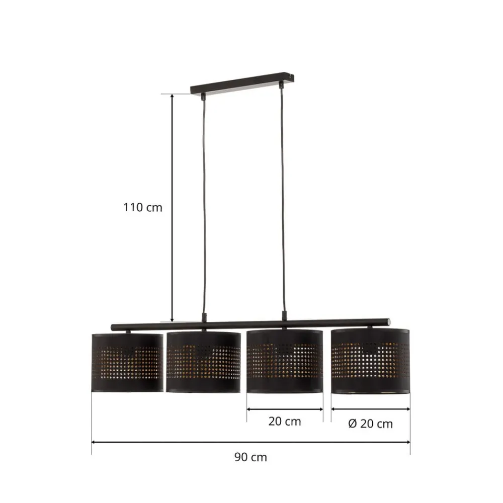 TK Lighting Hængelampe Tago, 4 lyskilder, sort/guld