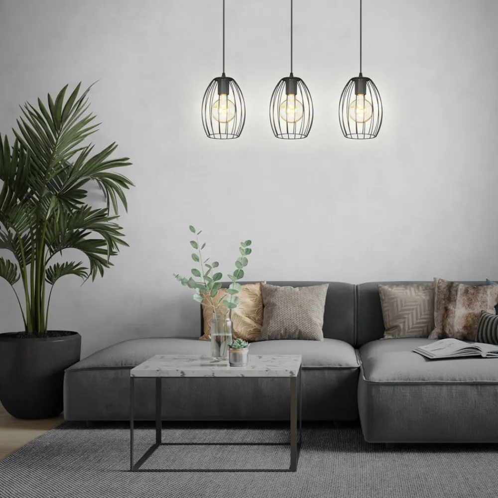 Briloner Pendellamper>Hængelampe Waktu Vintage, sort/træ, 3 lyskilder