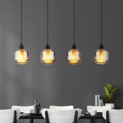 Globo Pendellamper>Hængelampe Xia, længde 89 cm, røggrå, 4 lyskilder, glas