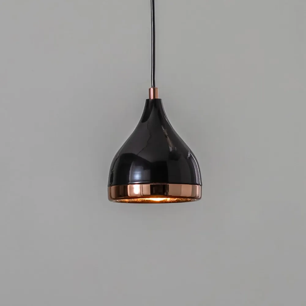 Hængelampe Yildo 7000 1 lyskilde Ø15cm sort/kobber^Opviq