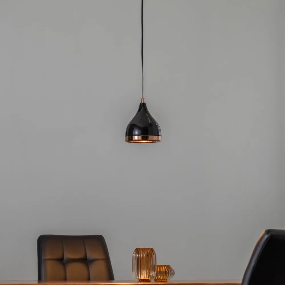 Hængelampe Yildo 7000 1 lyskilde Ø15cm sort/kobber^Opviq