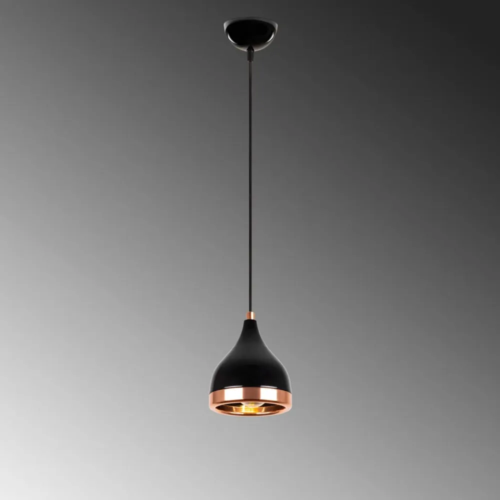 Hængelampe Yildo 7000 1 lyskilde Ø15cm sort/kobber^Opviq