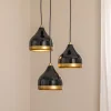 Hængelampe Yildo, 3 lyskilder, sort/guld, rund, Ø37 cm^Opviq Outlet