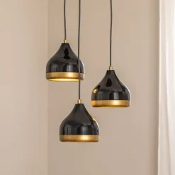 Hængelampe Yildo, 3 lyskilder, sort/guld, rund, Ø37 cm^Opviq Outlet