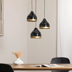 Hængelampe Yildo, 3 lyskilder, sort/guld, rund, Ø37 cm^Opviq Outlet
