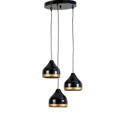Hængelampe Yildo, 3 lyskilder, sort/guld, rund, Ø37 cm^Opviq Outlet