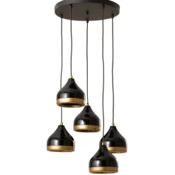 Hængelampe Yildo, 5 lyskilder, rund, sort/guld, Ø43 cm^Opviq Discount