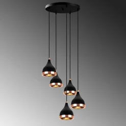 Hængelampe Yildo 7005 sort/kobber metal 5 lyskilder rund^Opviq Outlet