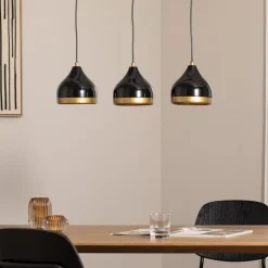 Hængelampe Yildo, lineær, 3 lyskilder, sort/guld, metal^Opviq Sale