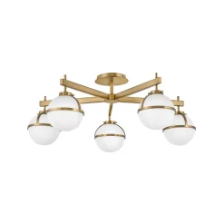 HINKLEY Hollis loftlampe, 5 lyskilder, messing/opal