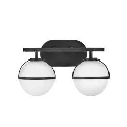 HINKLEY Hollis væglampe til badeværelset, sort/opal, 2 lk