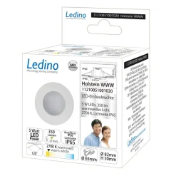 Ledino Holstein LED indbygningslampe IP65 116° stiv, hvid