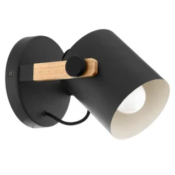 EGLO Hornwood væglampe med trædetalje, sort