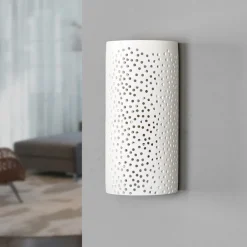 Lindby Væglamper|Væglamper>Hulmønster væglampe Jiru af hvid gips