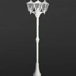 Albert Leuchten Lygtepæle>Hvid lampemast 680 i herregårdsstil med tre lys