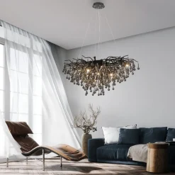 Paul Neuhaus Icicle lysekrone, sort, glasophæng, længde 100 cm