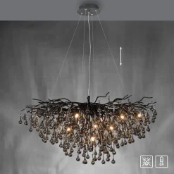 Paul Neuhaus Icicle lysekrone, sort, glasophæng, længde 100 cm