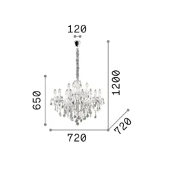 Ideal Lux lysekrone Florian kromfarvet, krystal, 12flg.^Ideallux New