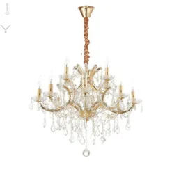 Ideallux Lysekroner>Ideal Lux lysekrone Napoleon, guldfarvet, krystal 12flg.