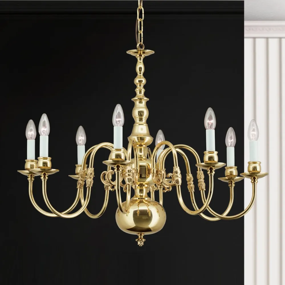 IMKE lysekrone i poleret messing med otte lys^ORION Best