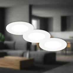 Indbygningslampe Jeft, Ø 9 cm, hvid, sæt med 3, tænd/sluk, fast^Briloner Discount