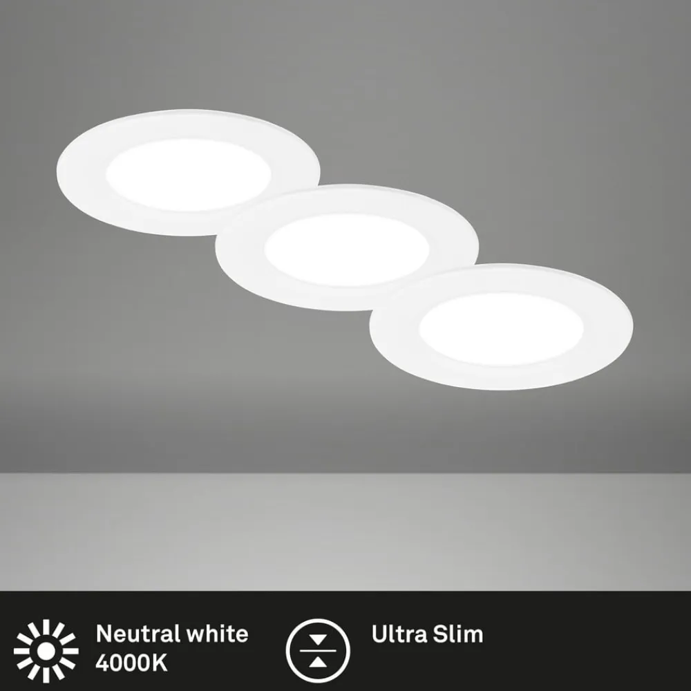 Indbygningslampe Jeft, Ø 9 cm, hvid, sæt med 3, tænd/sluk, fast^Briloner Discount