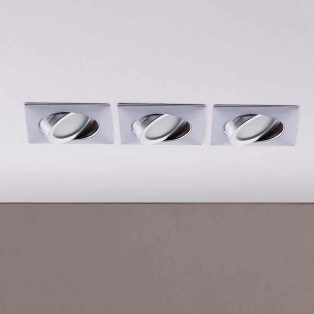 Lindby Loftlamper|Indbygningsspots>Indbygningslamper i krom med LED, kantet sæt med 3 stk