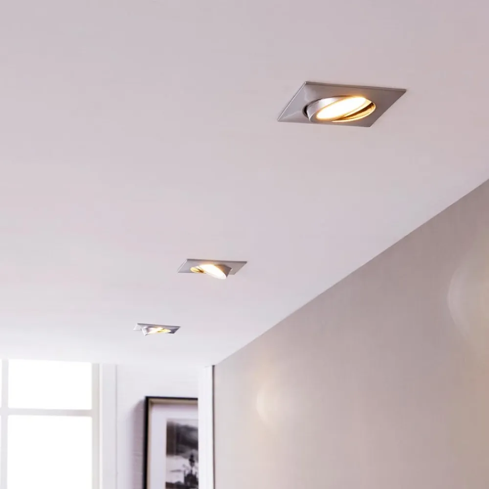 Lindby Loftlamper|Indbygningsspots>Indbygningslamper i krom med LED, kantet sæt med 3 stk