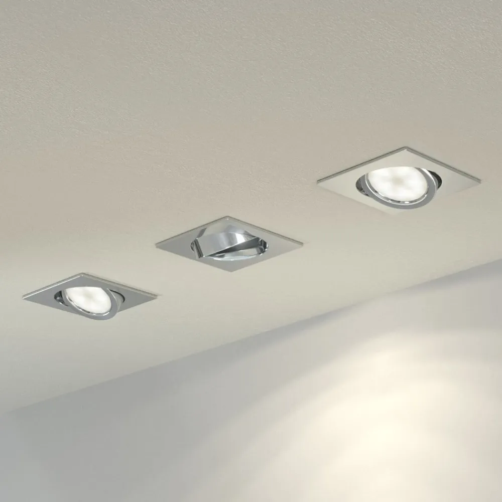 Lindby Loftlamper|Indbygningsspots>Indbygningslamper i krom med LED, kantet sæt med 3 stk