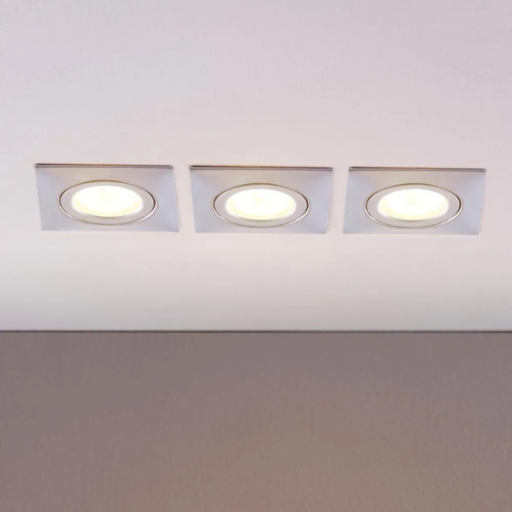 Lindby Loftlamper|Indbygningsspots>Indbygningslamper i krom med LED, kantet sæt med 3 stk
