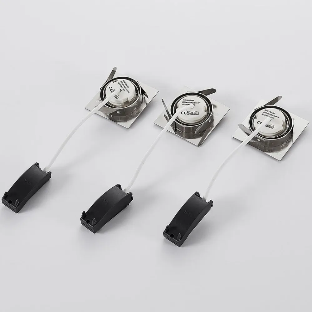 Lindby Loftlamper|Indbygningsspots>Indbygningslamper i krom med LED, kantet sæt med 3 stk