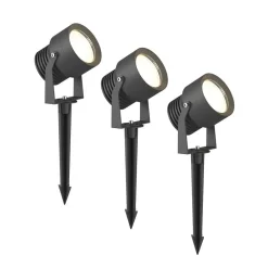 Irina udendørs LED-spot, sæt med 3, jordspyd, stik, grå^Lucande Sale