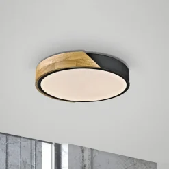 JUST LIGHT. Bila LED-loftslampe, sort, Ø 32 cm, træ^JUST LIGHT. GmbH Best