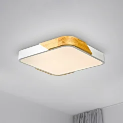 JUST LIGHT. Bila LED-loftslampe, hvid, 32x32 cm, træ^JUST LIGHT. GmbH Best