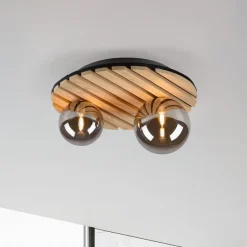 JUST LIGHT. GmbH Loftlamper>JUST LIGHT. Grøn Stika loftlampe, rund, 2 lyskilder, træ