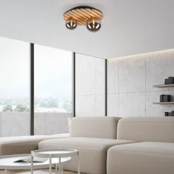 JUST LIGHT. GmbH Loftlamper>JUST LIGHT. Grøn Stika loftlampe, rund, 2 lyskilder, træ