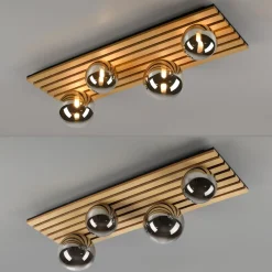 JUST LIGHT. Grøn Stika loftlampe, lang, 4 lyskilder, træ^JUST LIGHT. GmbH