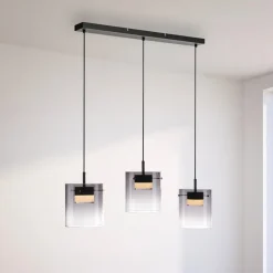 JUST LIGHT. LED-hængelampe Elio, røget glas, 3 lyskilder, sort^JUST LIGHT. GmbH Online