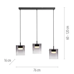 JUST LIGHT. LED-hængelampe Elio, røget glas, 3 lyskilder, sort^JUST LIGHT. GmbH Online